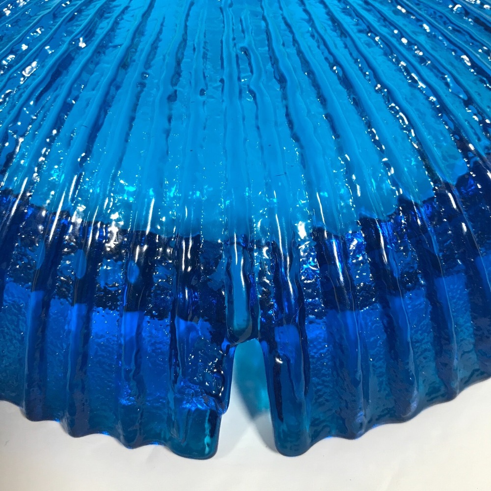 Blenko Label Mid Century Chunky Blue Sun Burst 4 Slot Ashtray 8.75 Inch Vintage‎ - Picture 5 of 12